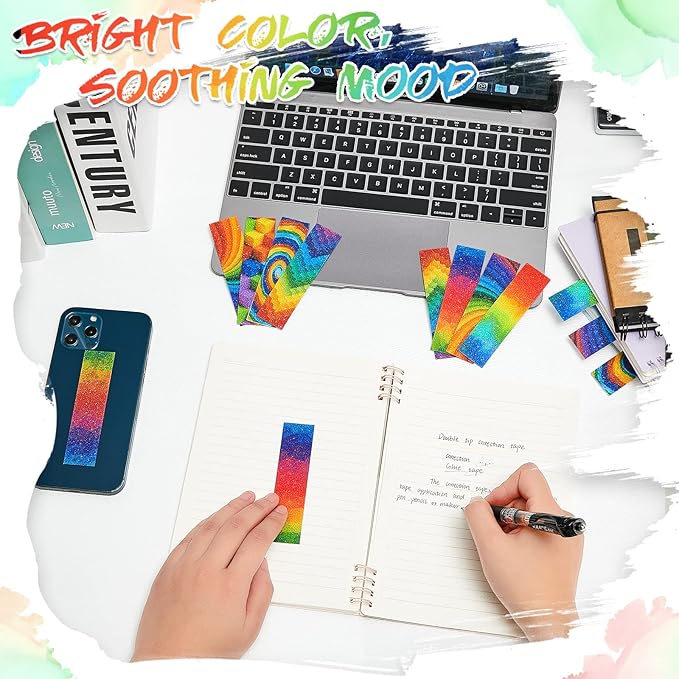 36 Pieces Anxiety Sensory Stickers Cute Fidget Textured Strips Toys Anti Stress Tactile Rough Sensory Calm Textured Strips Adhesives Anxiety Relief for Adults Teens Desk Classroom (Rainbow Style)