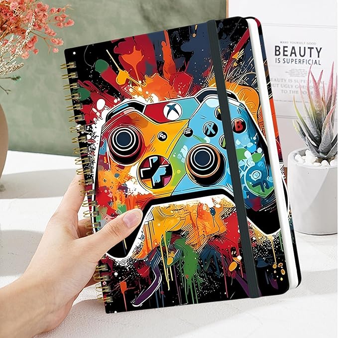 Yoiilifee Spiral Notebook - A5 Spiral Notebooks, 8.3'' × 5.8'', 160 Pages, Aesthetic Journaling Notebooks for Women, College Lined Notebook with Elastic Closure, Back Pocket, for School Office, GameA