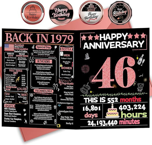 Joycard 46th Anniversary Card for Women, Wedding Card for Wife, Sweet Marriage Decorations Gifts for Couple, Perfect for Her on Anniversary Day, Back in 1979