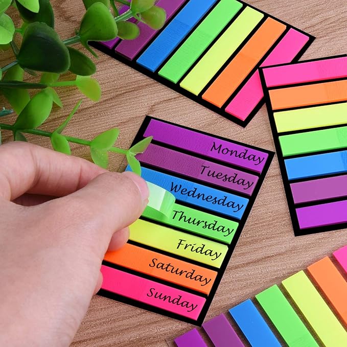 SIQUK 4200 Pieces Page Marker Tabs Colored Sticky Page Tabs Page Flags Fluorescent Tape Flags Index Tabs, 30 Sets 7 Colors