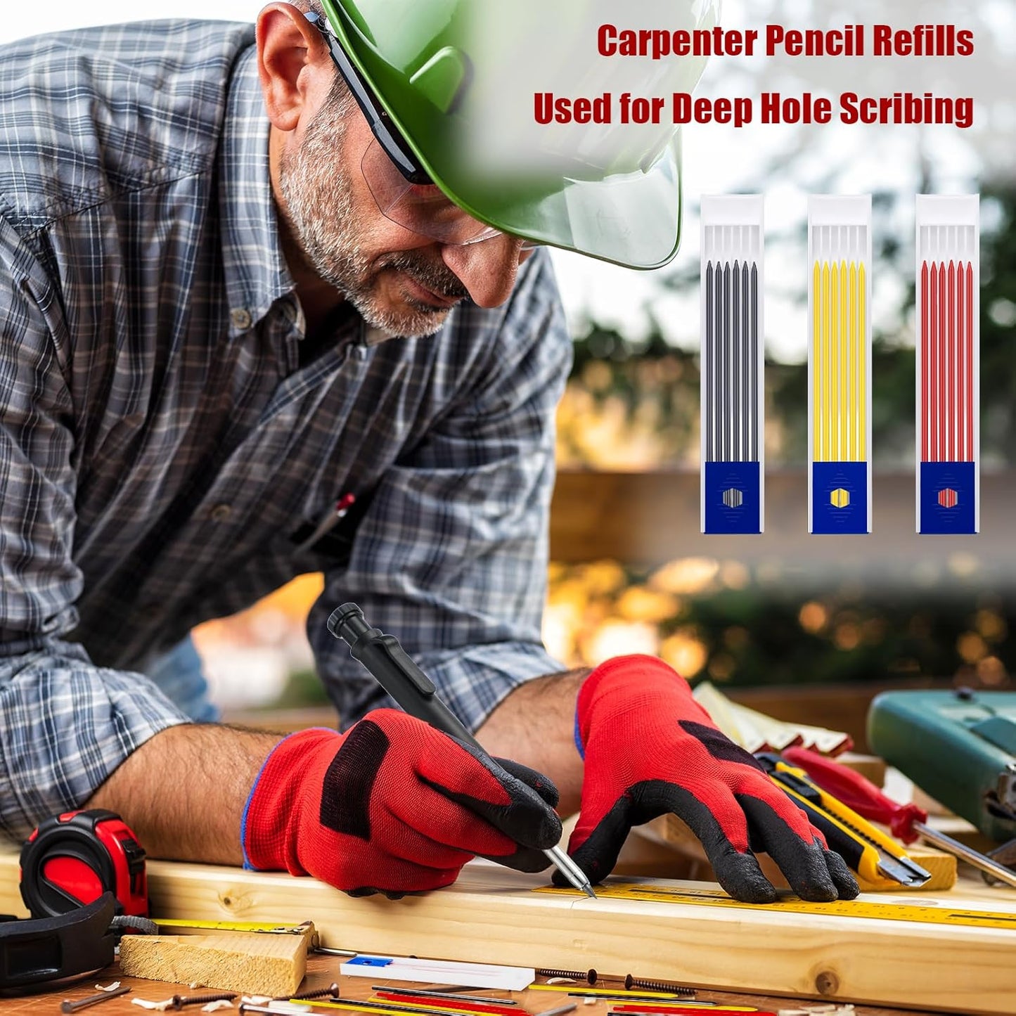 Zhehao 120 Pieces 2.8 mm Carpenter Pencil Refills HB Refill for Construction, Writing, Drawing, Drafting, Woodworking (Black, Red, Yellow)