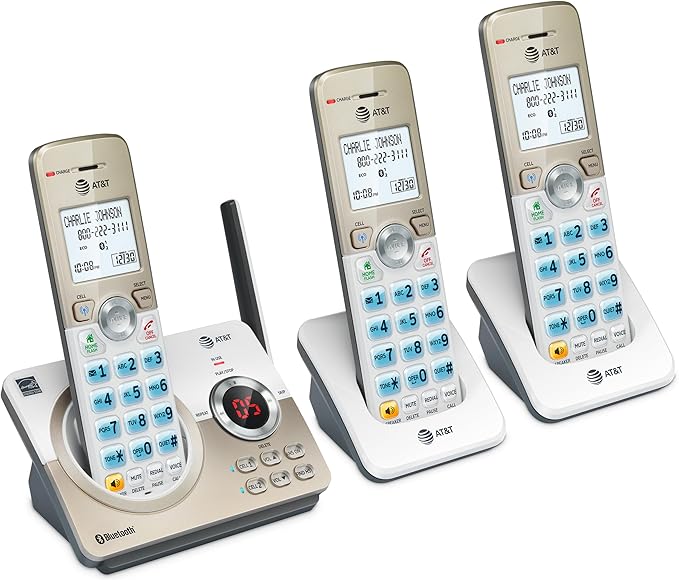AT&T DL72319 DECT 6.0 3-Handset Cordless Phone for Home with Connect to Cell, Call Blocking, 1.8" Backlit Screen, Big Buttons, intercom, and Unsurpassed Range