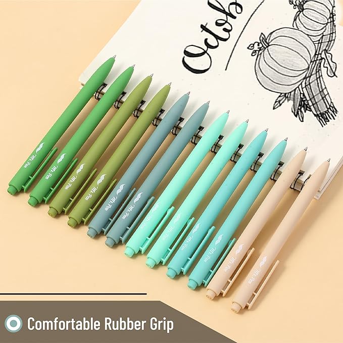 Mr. Pen- Retractable Gel Pens, 12 Pack, Black Ink, Green Ombre Color Barrel Gel Pens, Gel Pens Fine Point 0.5mm, Retractable Pens, Cute Pens, Gel Ink Pens, Aesthetic Pens for Journaling Fine Tip Pens