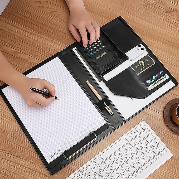 Personalized Padfolio - Customized Leather Portfolio with Logo or Text - Professional Business Portfolio with A4/US Letter Writing Pad Holder for Resumes and Interviews, Brown