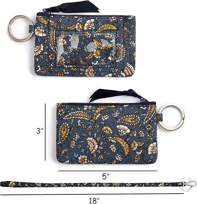 WONDERFUL FLOWER Lanyard Wallet, Lanyard with ID Holder, Cotton Zip ID Case and Lanyard, Card Holder Wallet, ID Badge Holder and Lanyard (Dark Gray)