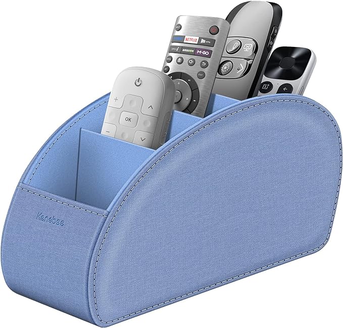 Remote Control Holder with 5 Compartments, KENOBEE Anti-slip Desktop Caddy Storage Organizer for Remote Controllers, Office Supplies, Makeup Brush, Media Accessories, Denim Blue