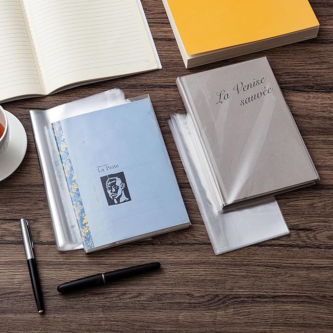 ReliThick 100 Pack Adjustable Transparent Book Covers 9.5 x 15 Inches Clear Plastic Waterproof Covers, with Self Adhesive Closure, Protector Against Dust, Wear, Paperback Sleeve for Books