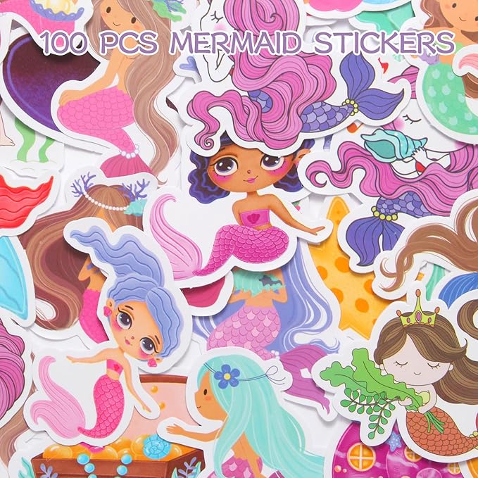 LiYiQ 148 Pcs Mermaid Mini Spiral Notepads Mermaid Pens Stickers Set for PET Birthday Classroom School Reward Gift Prizes Goodie Bags Stuffers