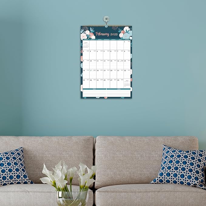 2025 Calendar - 2025 Wall Calendar, January 2025 - December 2025, 17'' x 12'', 12 Monthly Wall Calendar 2025 with Julian Dates - Engraved Floral