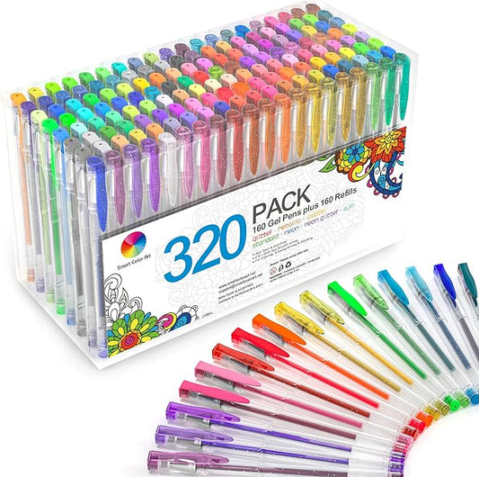 320 Pack Gel Pens Set, Smart Color Art 160 Colors Gel Pen with 160 Refills for Adult Coloring Books Drawing Painting Writing