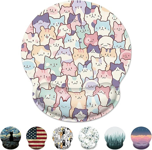 Ergonomic Mouse Pad with Wrist Support,Cute Colorful Cats Mouse Pad with Wrist Rest,Relieve Wrist Pain Mousepad Non-Slip Rubber Base,Mouse Pads for Desk,Computers,Laptop,Office,Home,Accessories