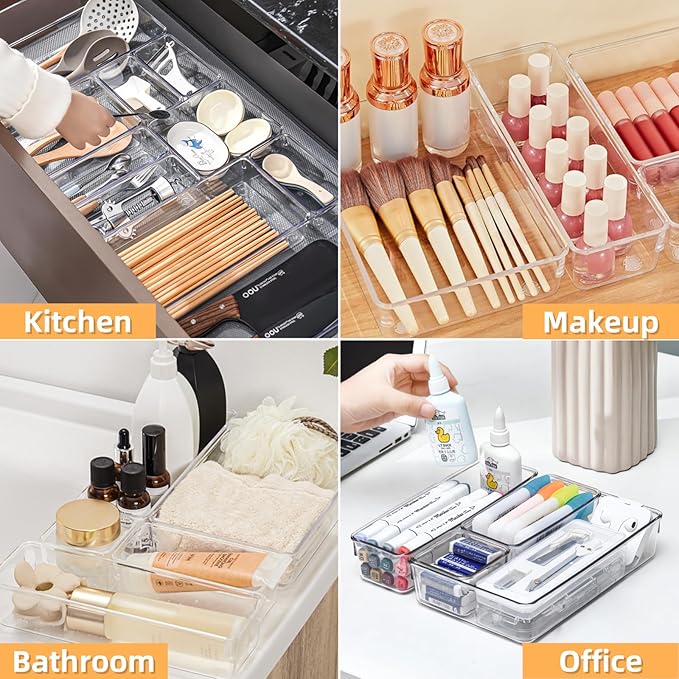 Drawer Organizer, Makeup Organizer, Desk Drawer Organizer, Acrylic Storage Bins for Makeup, Skincare, Jewelry, Office Supplies Used in Vanity, Kitchen, Bedroom, Bathroom, Office - 25pcs