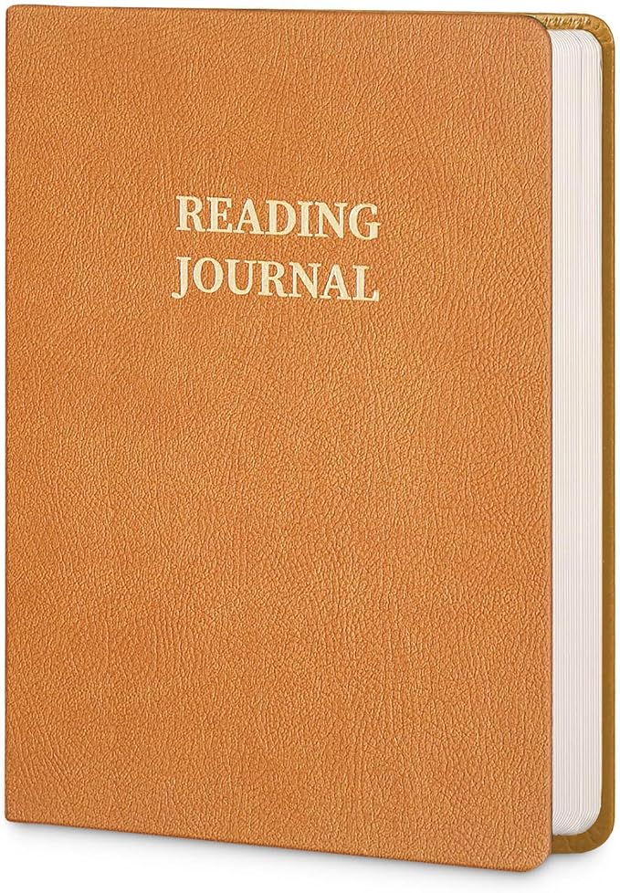 Reading Journal Book Lovers Gifts Book Journal Hardcover Leather For Readers Review and Track Your Reading (121 Book Reviews, Khaki)