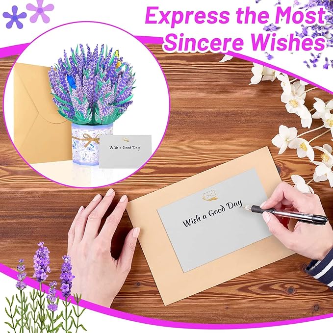 Pop Up Flowers Bouquet Cards Get Well Cards 3D Flower Birthday Cards with Note Card and Envelope for All Occasion Mother's Day Thinking of you Thanksgiving Christmas Gift