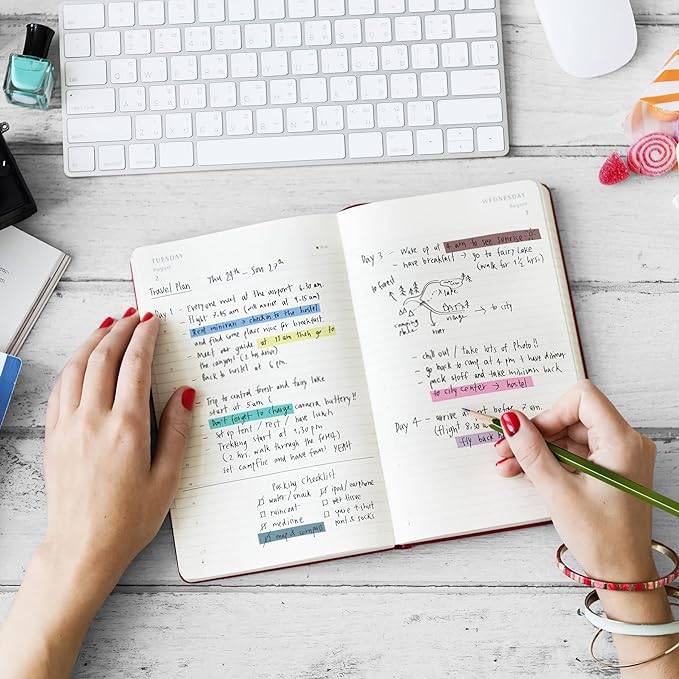 HAUTOCO 2440pcs Transparent Highlighter Tape, Removable Long Highlighter Strips for Annotating Books, Morandi Neon Clear Sticky Tabs Page Markers Index Flags Aesthetic Office School Supplies