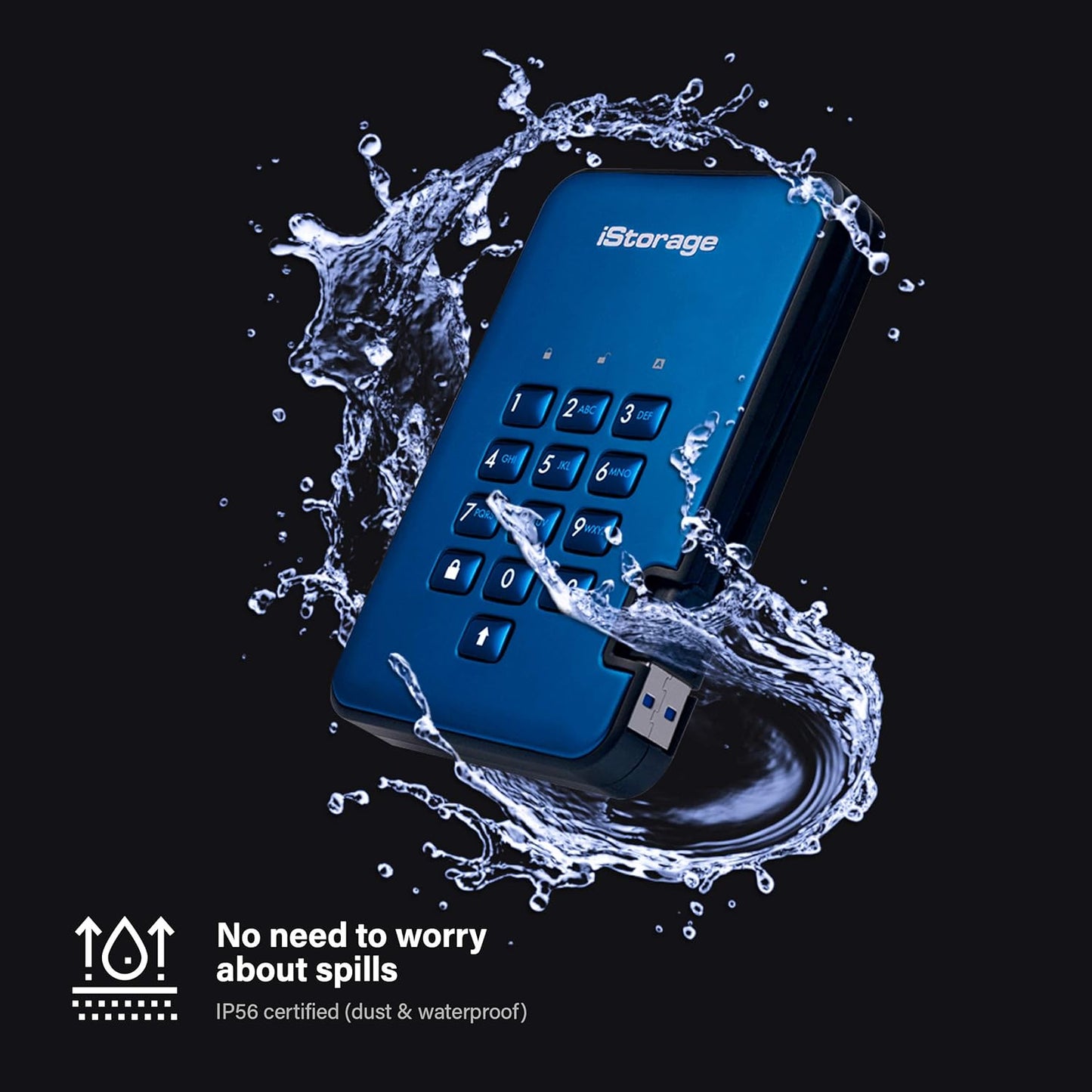 iStorage diskAshur2 HDD 5TB Blue | Secure portable hard drive | Password protected | Dust & water resistant | Hardware Encryption