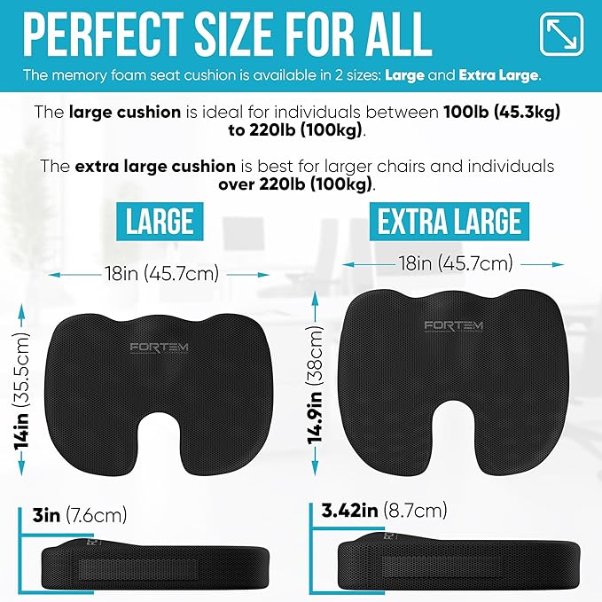 FORTEM Seat Cushion and Lumbar Support for Office Chair, Desk Chair Cushion, Memory Foam Office Chair Cushion, Non Slip Sitting and Back Pillow for Gaming, Car Seat Cushion, Chair Pad, XL
