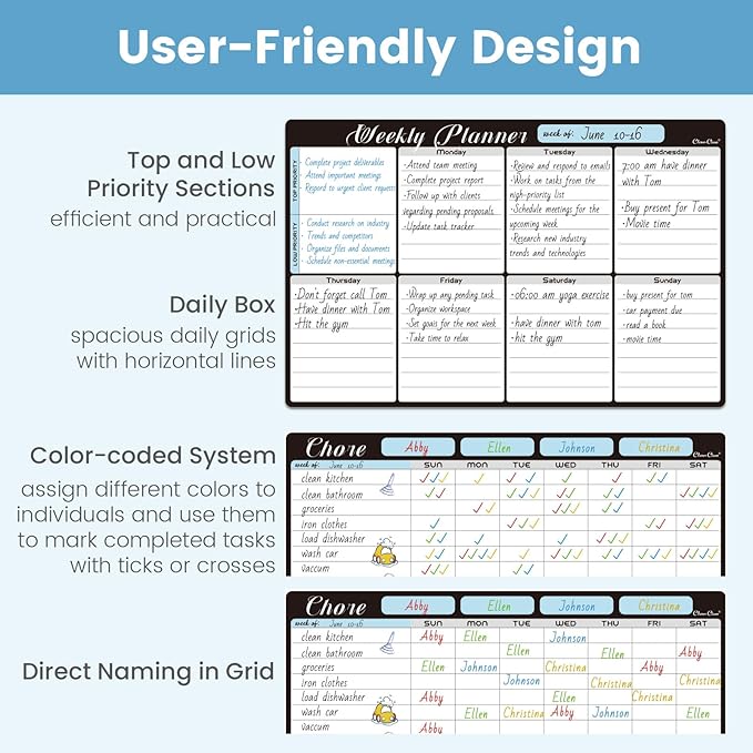 Magnetic Dry Erase Chore Chart and Weekly Calendar - 8.5"x13" Chore Board and Weekly Calendar for Fridge - 6.5"x8.5" List Board and 6 Extra Fine Point Markers Included - Shipped Flat