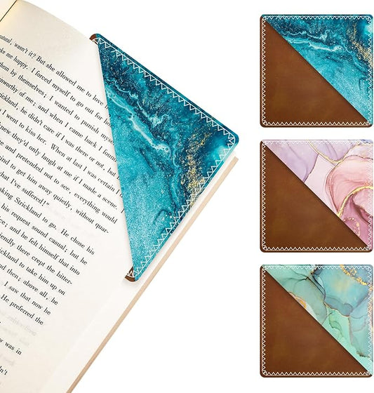 3 Pieces Leather Bookmarks, Personalized & Cute Book Accessories for Reading Lovers, Page Markers for Women Men Girls Boys Student Teacher Kids Retirement Birthday Gifts (Marble, Water Ripples)