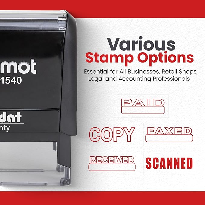 Promot Scanned Self Inking Rubber Stamp - Refillable Scanned Stamper - Business, Bookkeeping, Ordering, Accounting, Work, Office Stamps - Red Ink