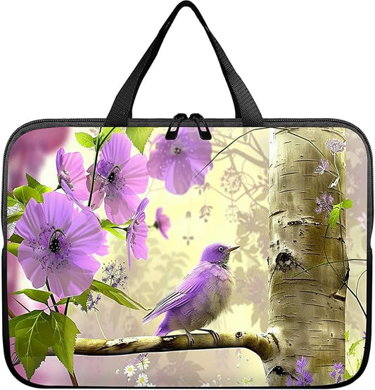 Universal Laptop Sleeve Tablet Case 12 inch, Purple Florals Hummingbird Slim Carrying Case Durable Handbag Travel Laptop Bag for Surface Pro 9 8 7/Laptop Go 2 3, MacBook Air 11/12