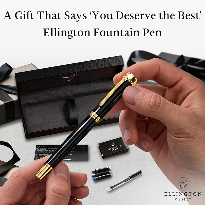Luxury Fountain Pen Set- Fountain Pens for Writing - Smooth Fine Nib - Includes Refillable Ink Converter, 3 Ink Cartridges [Black & Blue], Gift Box - Elegant Calligraphy