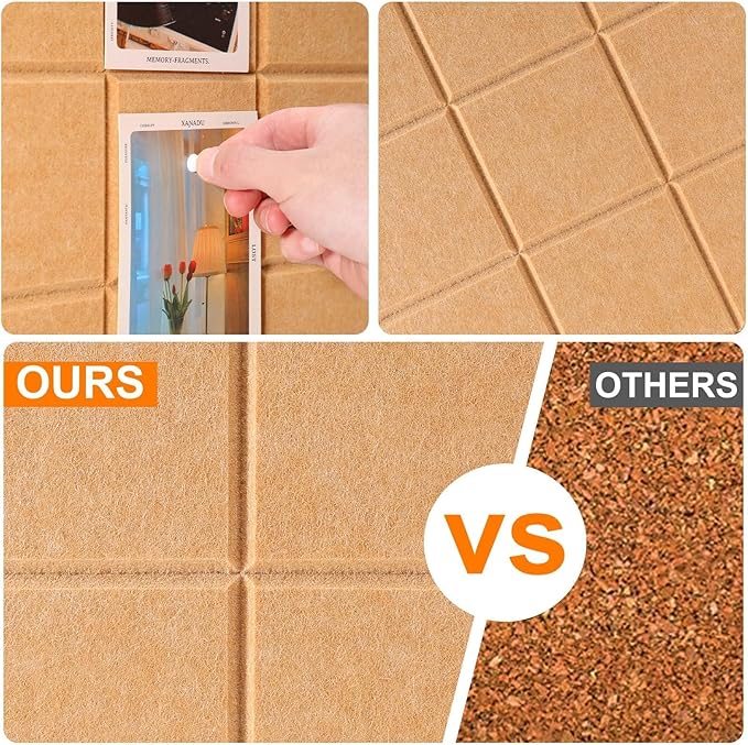 Bulletin Board 6 Pack Large Pin Board 11.8" x 11.8", Felt Board Tiles with 30 Push Pins Alternative to Cork Board for Wall Damage-Free, Self Adhesive Notice Board Memo Board for Home Office