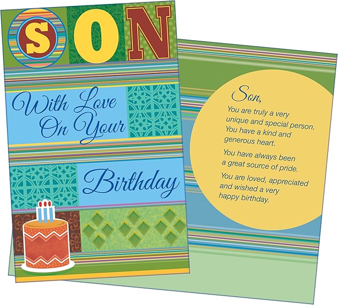 Chuck's Card-O-Rama - Son Birthday Card - Made in USA - Large Card OPENS to 10" x 7.75" - With Love Son On Your Birthday - 95576