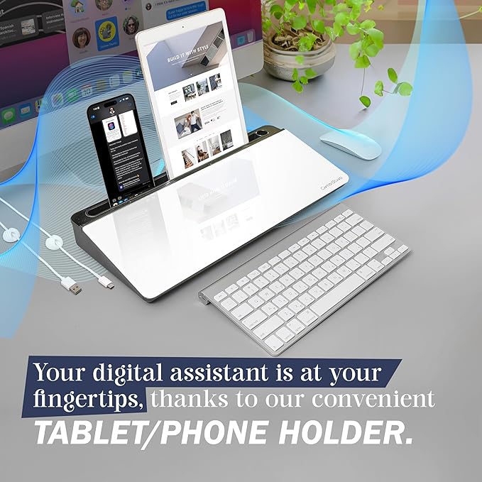 15-Inch Desktop Whiteboard - Glass Dry Erase Board for Desk Whiteboard with Stand with 3 Markers, Spray Bottle, 3 Cable Holders & Storage Box Work from Home Office Gadgets, Black & White