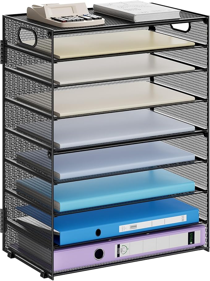 Marbrasse Paper Organizer Letter Tray, 9 Tier Mesh File Organizer with Handle, Paper Sorter Desk Organizer for Home Office Supplies