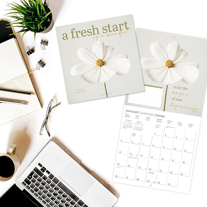 Graphique 2025 A Fresh Start Post Wall Calendar | 12” x 12” | Thick Paper | Home & Office Organizer | Large Monthly Grid | 3 Languages & Marked Holidays | 4 Month Preview Page for 2026