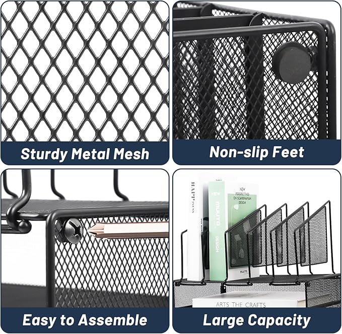 EASEPRES Desk Organizer Tray, 3 Tier Paper organizer with 5 Upright Section Desktop File Folder Sorter Holder for Mail Paper Document Letter Organization Storage