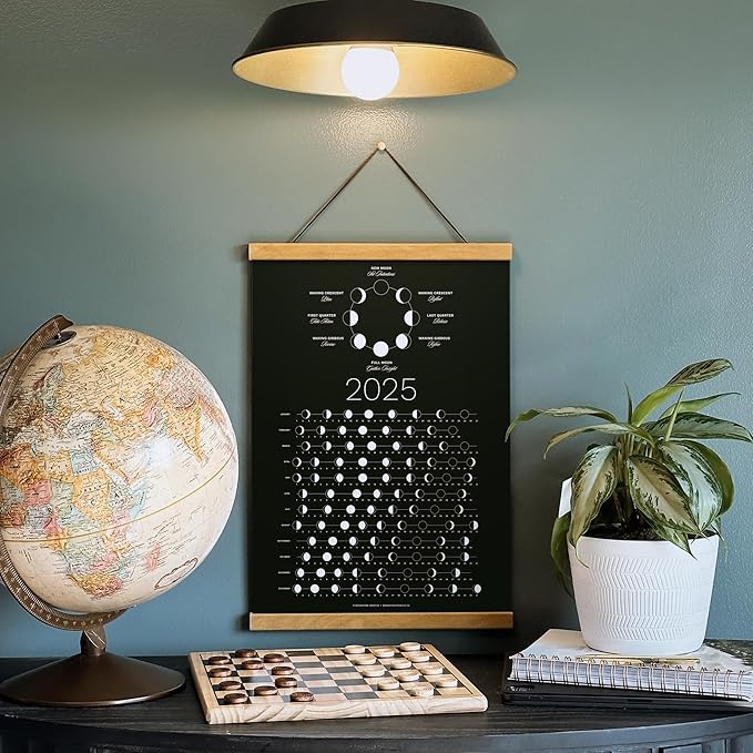 2025 Moon Phase Calendar (SHIPS FLAT) - Hangable Dark Lunar Wall Poster - Great as a Unique Gift, Moon Tracking, Wall Décor & Art, Astrology Decorations - A Celestial Calendar - by Thankful Greetings