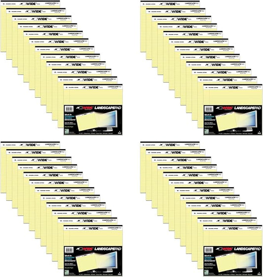 Roaring Spring Case of 48 of Landscape Note Pads, 11"x9.5", 40 sheets of Heavyweight 20# Recycled Canary Paper, College Ruled W/Margin, Micro-Perforated