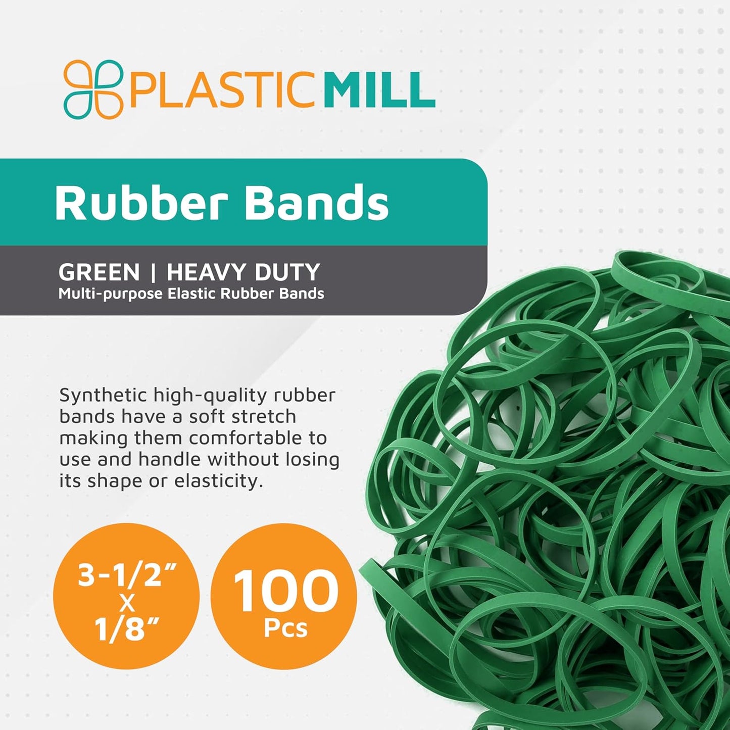 PlasticMill Green Rubber Bands Size 33 (3 1/2" x 1/8") - #33 Colored Rubber Bands Office Supplies - Strong, Elastic Bands for Crafts, Balloon Garland, Cash, File Folders (100-Pack)