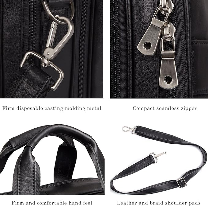 Augus Business Travel Briefcase Genuine Leather Duffel Bags for Men Laptop Bag fits 15.6 inches Laptop