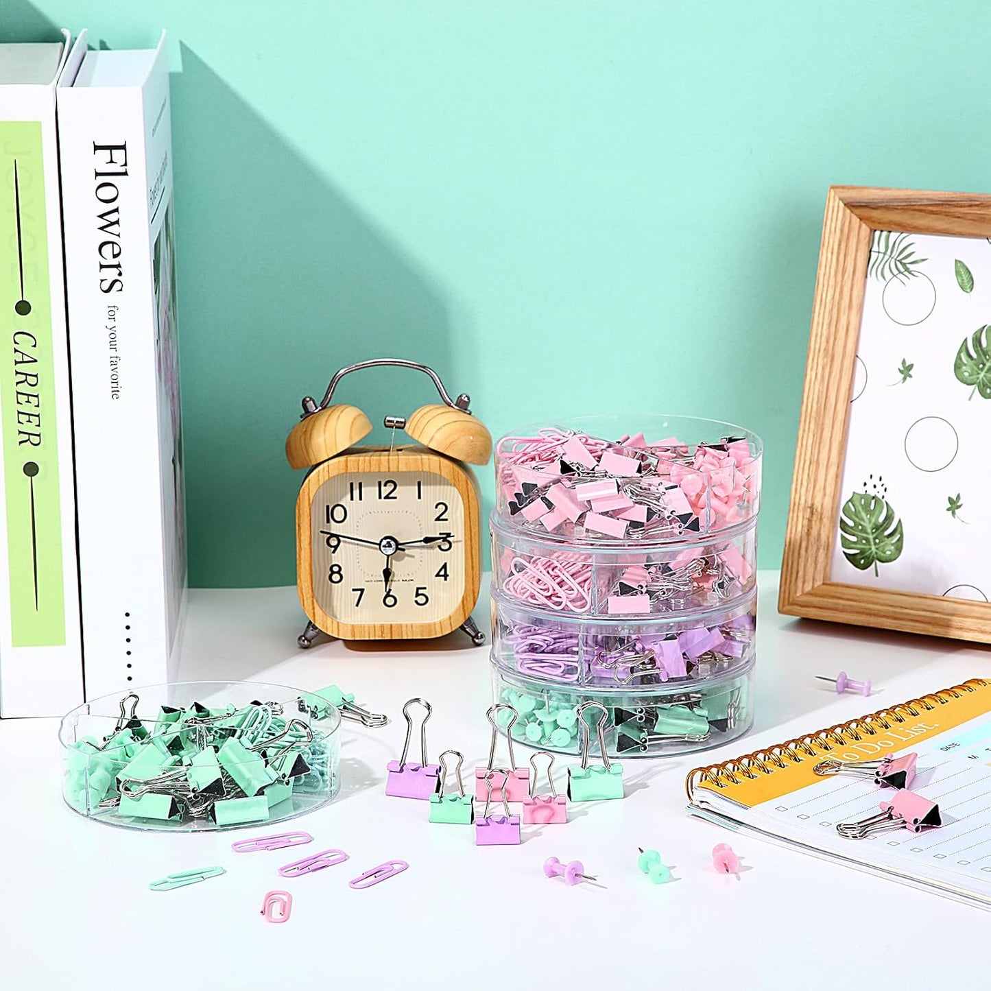 1560 Pcs Paper Clips and Binder Clips Assorted Sizes, Large Medium Small Binder Clip Paperclips Thumb Tacks, College Supplies Home Office Supplies Document Organizing(Pink, Purple, Green)