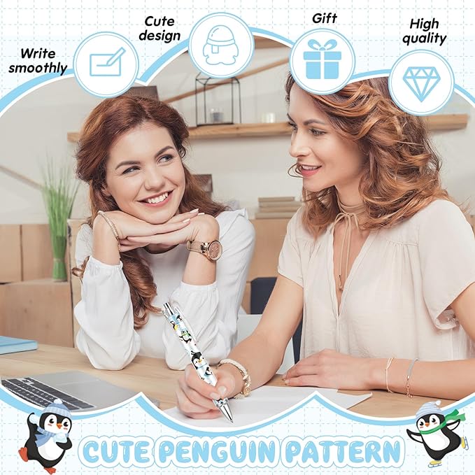 Ireer 8 Pcs Ballpoint Pens for Women 1.00 mm Cute Black Ink Fancy Pens Fine Point Smooth Writing for Journaling Aesthetic Office Supplies(Penguin)