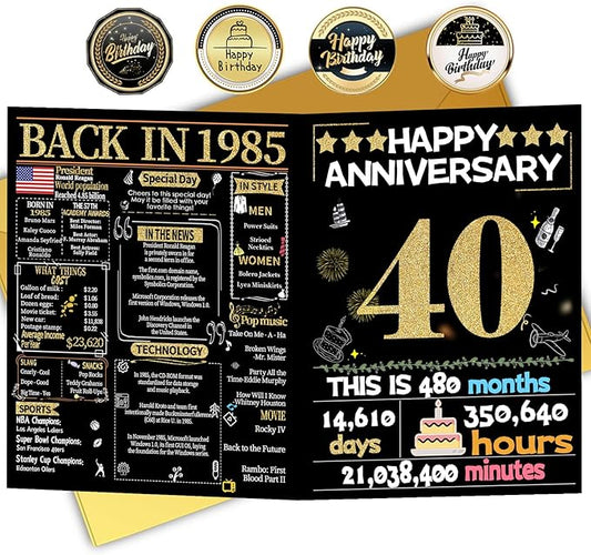 Joycard 40th Anniversary Card for Women Men, Gold Wedding Card for Wife Husband, Sweet Marriage Decorations Gifts for Couple, Perfect for Her Him on Anniversary Day, Ruby Wedding Card, Back in 1985