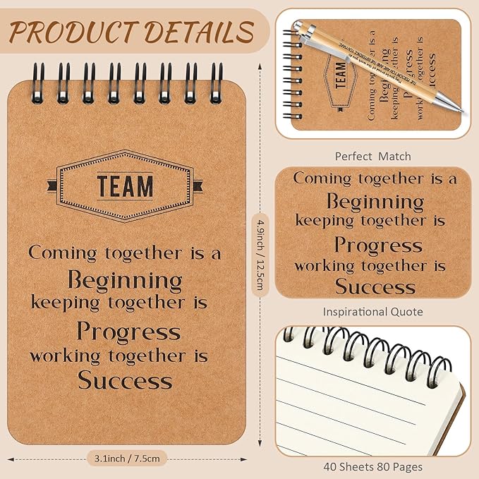 Fulmoon 80 Pcs Employee Appreciation Gifts Set Include Notepad Pen Thank You Keychain Organza Bag, Going Away Retirement Birthday Christmas Team Gift for Member Coworker Staff(Brown)