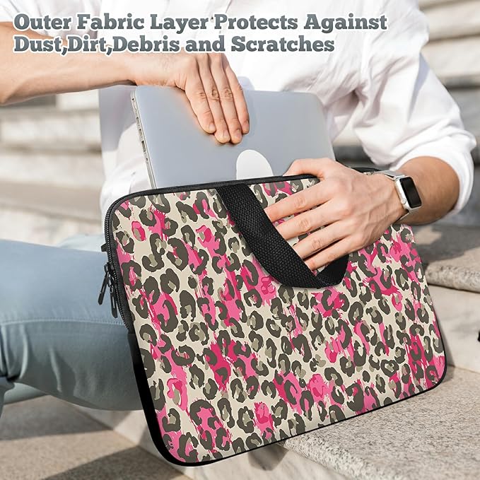 Universal Laptop Sleeve Tablet Case 12 inch, Pink Leopard Slim Carrying Case Durable Handbag Travel Laptop Bag for Surface Pro 9 8 7/Laptop Go 2 3, MacBook Air 11/12