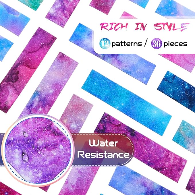 36 Pieces Anxiety Sensory Stickers Cute Fidget Textured Strips Toys Anti Stress Tactile Rough Sensory Calm Textured Strips Adhesives Anxiety Relief for Adults Teens Desk Classroom (Ink and Starry Sky)