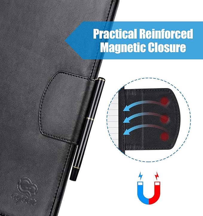 Padfolio Clipboard Folder, Leather Portfolio Organizer Binder with Magnetic Closure Cover for Interview Resume Office Conference, Business Portfolio Included Letter Sized Papers & Sticky Tabs & Pen
