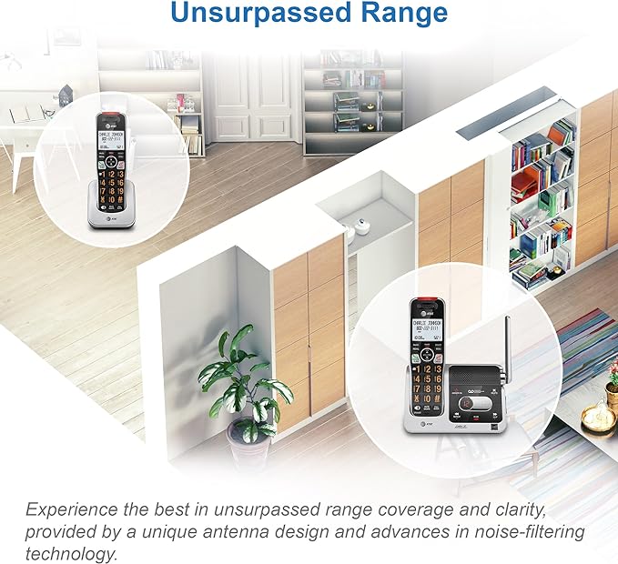 AT&T BL102-3 DECT 6.0 3-Handset Cordless Phone for Home with Answering Machine, Call Blocking, Caller ID Announcer, Audio Assist, Intercom, and Unsurpassed Range, Silver/Black