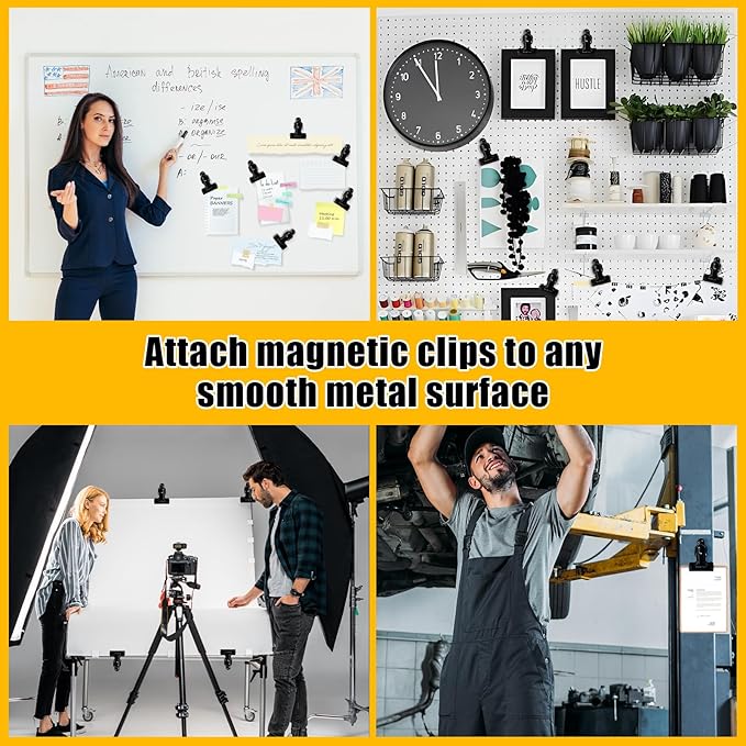 2 Pcs Heavy Duty Magnetic Clips with 1.5 Inch Mouth Opening - Securely Grip Flags, Backdrop Blueprints, Calendars,Tools - Ideal for Artists, Photography Shooting Studios, Worksite, Offices, Tool Carts