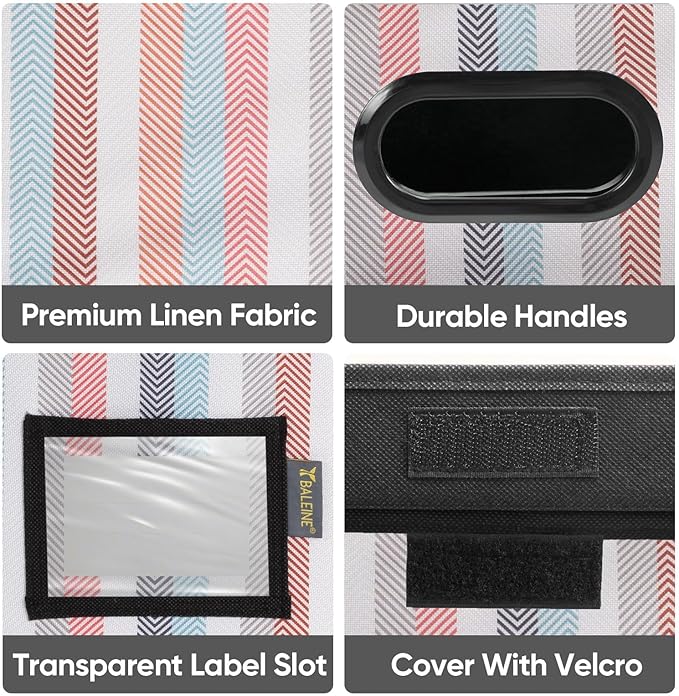 BALEINE File Organizer Box with Lid, Collapsible File Folder Organizer with Plastic Slide, Hanging File Folder Box for Office Document Storage (2 Pack, Color Stripe)