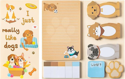 I Just Really Like Dogs Sticky Notes Set, 550 Sheets, Cute Cartoon Puppy Self-Stick Notes Pads Animal Divider Tabs Bundle Writing Memo Pads Back to School Office Supplies Small Gift