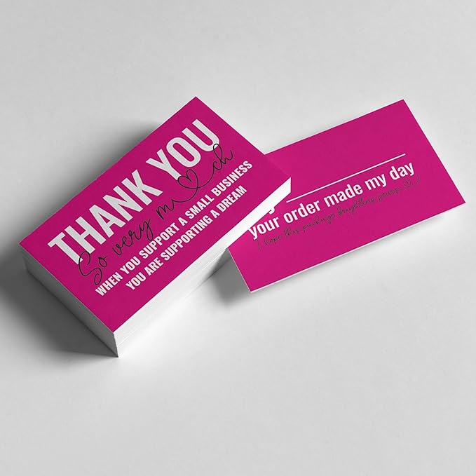 ITZAMNA Thank you for supporting small business cards Customer appreciation note cards Pink Script with Heart Pack of 100 HOTPINK