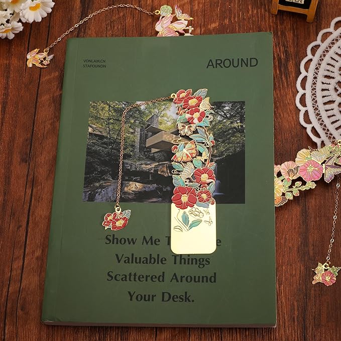 3 PCS Metal Bookmarks, Bookmarks for Reading Women, Pretty Bookmarks for Women, Beautiful Metal Bookmark, Beautiful Flower Bookmark, Lotus, Hollyhock, Camellia (BKM-050-002)