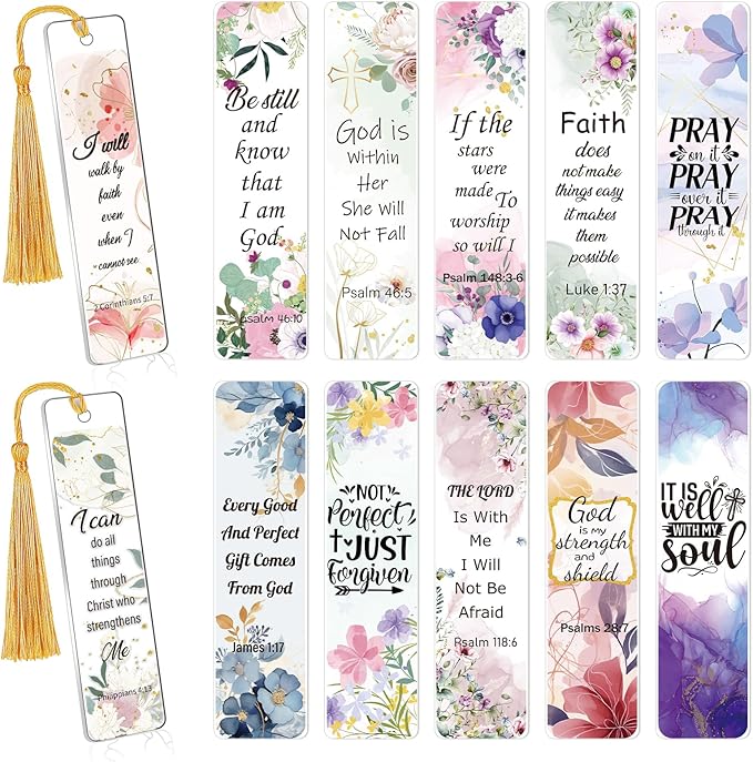 Luvsweeets Christian UV DTF Bookmark Wraps - 24 Sheets Bible Verse UV DTF Decals for Acrylic Bookmarks Religious Faith UVDTF Stickers DIY Blank Bookmarks Rub on Transfers Stickers for Book Lover